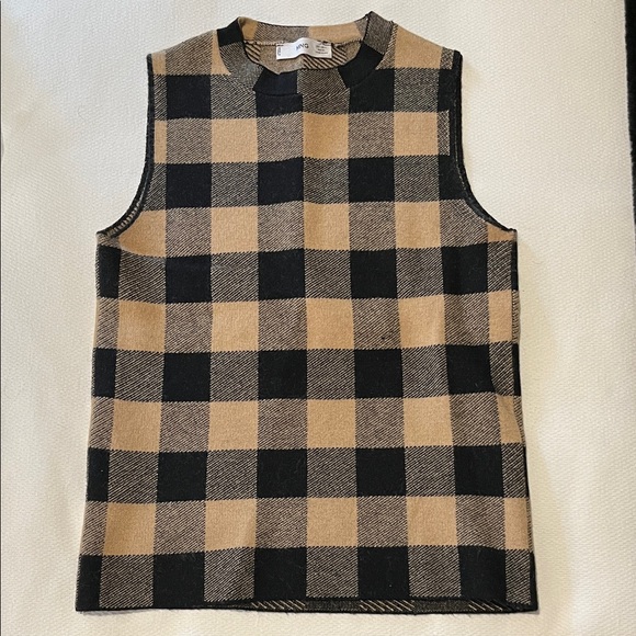 Mango Black and Tan Checkered Sleeveless Top - Picture 1 of 3